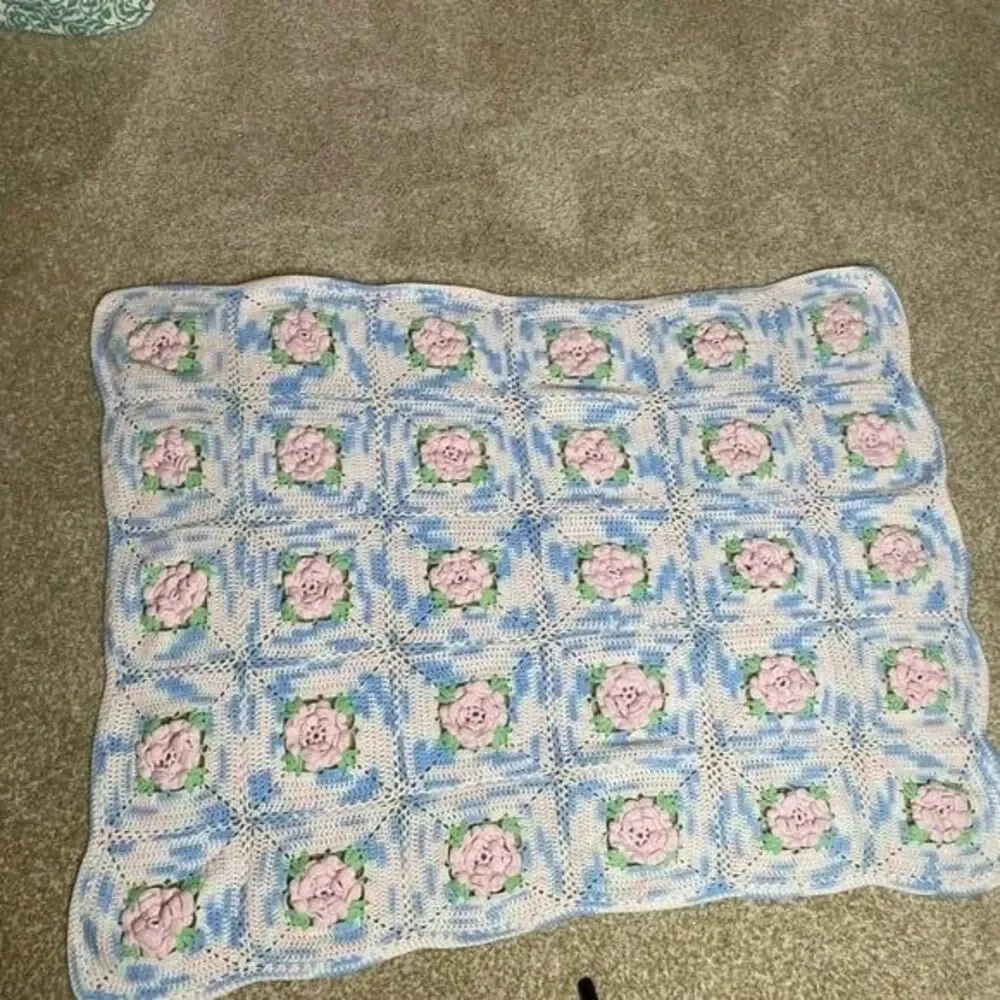 Handmade Vintage Crochet Knit Blanket